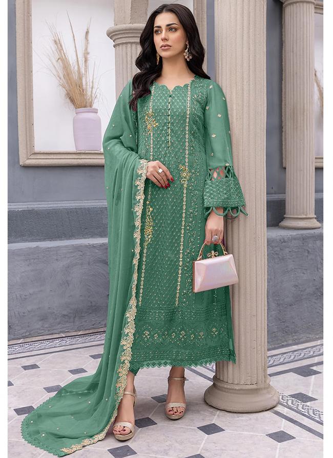 Georgette Green Eid Wear Embroidery Work Pakistani Suit